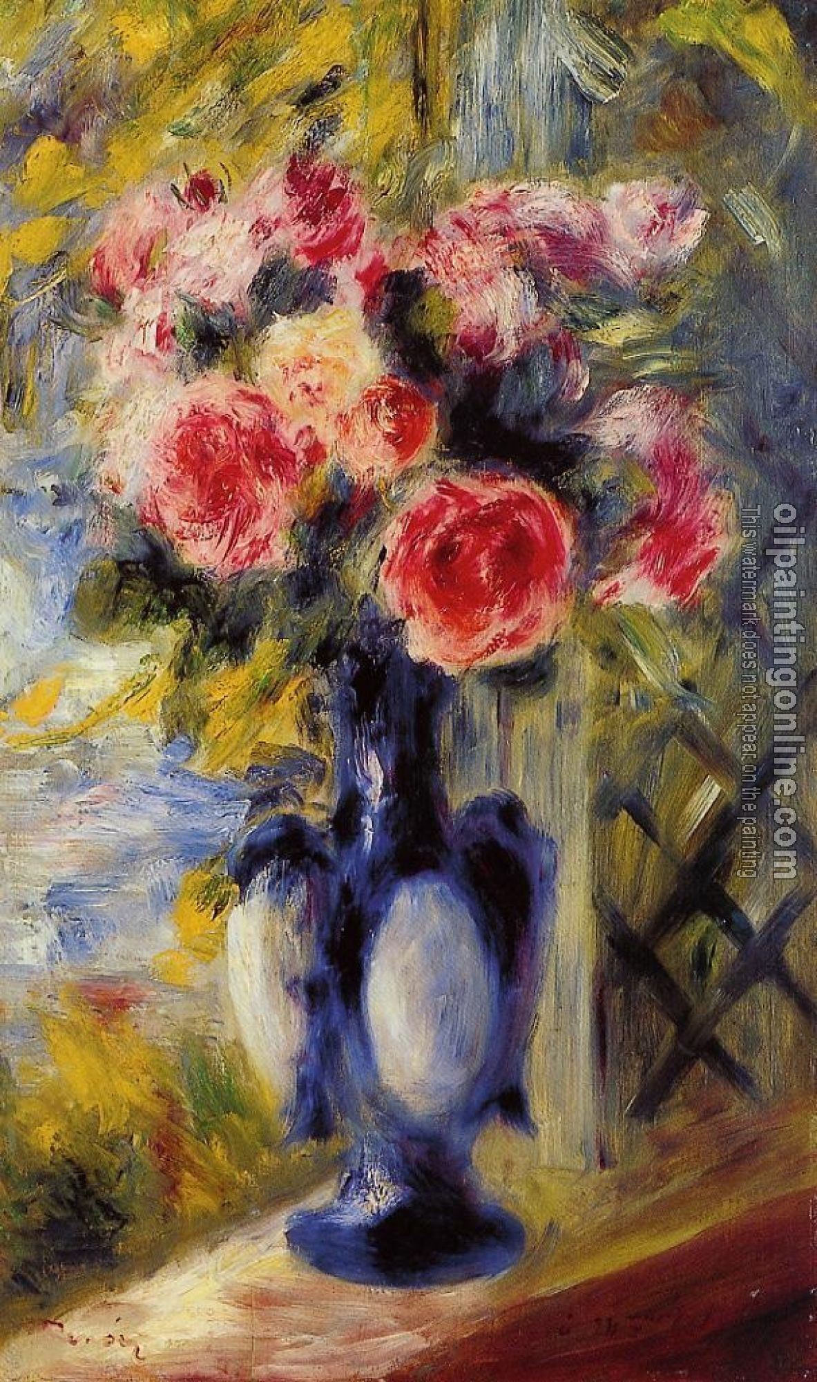 Renoir, Pierre Auguste - Bouquet of Roses in a Blue Vase